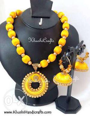 Yellow Silk Thread Necklace With Jhumka Earrings