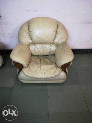 Beige And Brown Leather Sofa Chair