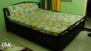 Black Bed iron and wood Frame With Mattress