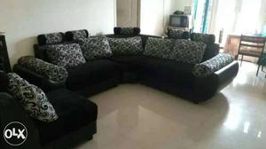 Black Linen Corner Sofa And Sofa Chair