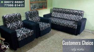 Blue-and-grey Damask Fabric Sofa Set