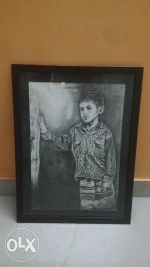 Boy Sketch With Black Wooden Frame Decor