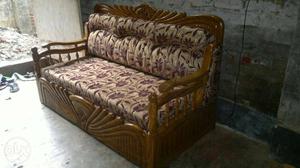 Brown And Purple Floral Padded Bench