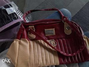 Brown And Red Leather Bag made of pure leather