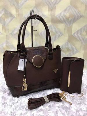 Brown Leather 2-way Handbag