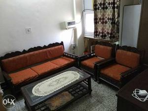 Brown Wooden Sofa Set + Centre table
