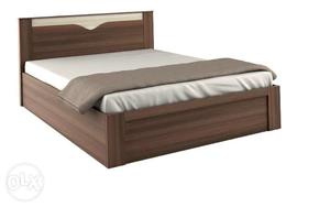 Crescent Queen-Size Bed With Box Storage In Dark Acasia