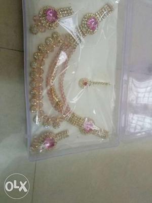 Embellished Pink Gemstone Gold Jewelry Set