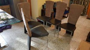 Five Brown Wooden Armless Chairs