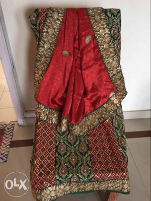 Fusion of sari and lehenge,silk pallu, heavy work
