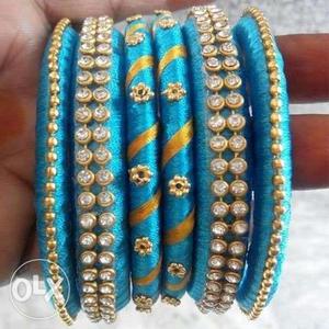 Gold And Blue Thread Bangle
