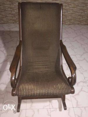 Gray And Brown Stripe Padded Wooden Rocking Chair