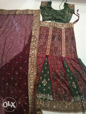 Green-red-and-brown Floral Traditional Dress