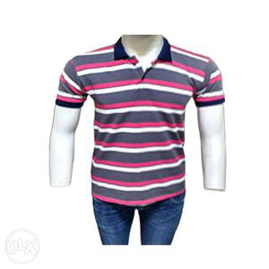 Men's White, Red, And Black Striped Polo Shirt