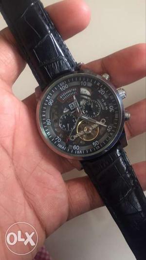 Montblanc Watch With Black Leather Strap