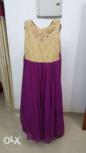 New Women's Brown And Purple Sleeveless Dress