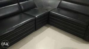 One year old Black Leather Sectional Sofa L-Shape