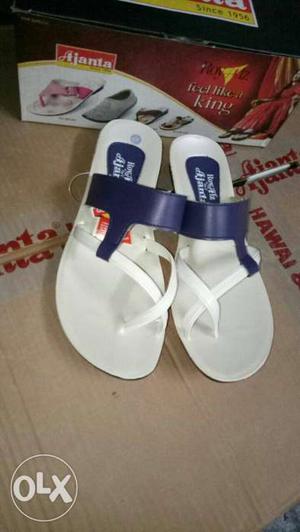Pair Of Women's Blue-and-white Sandals