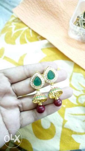 Pear Cut Emerald Gold Drop Jhumka Earrings