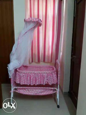 Pink baby Cradle with mosquito net and storage