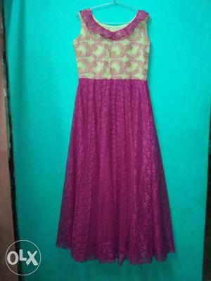 Purple And Beige Sleeveless Dress