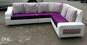 Purple, And White Sectional Corner sofa