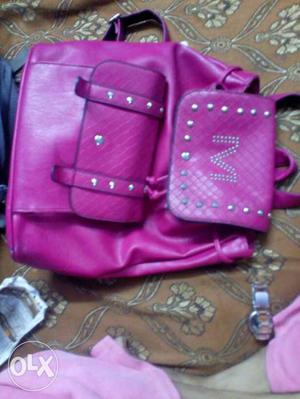 Purple M Leather Bucket Backpack