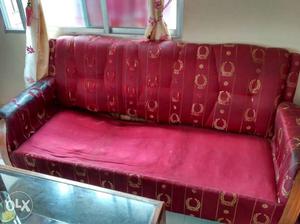 Red And Brown Floral Fabric Couch