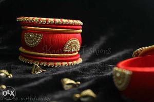 Red And Brown Thread Bangles