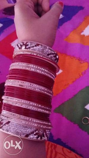 Red And Gray Silk Thread Bangles