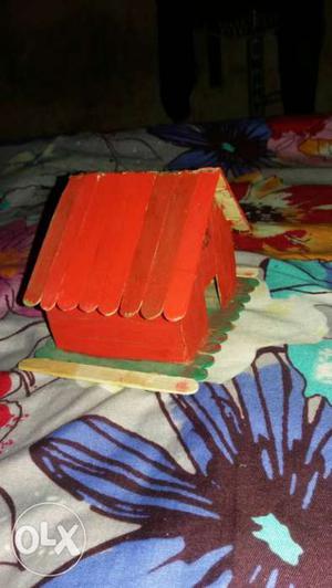 Red And Green Popsicle Stick House Miniature