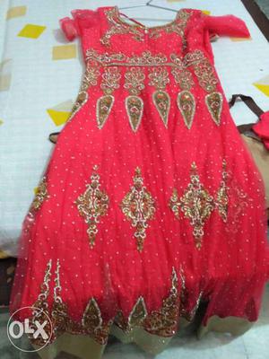 Red And Silver-colored Traditional Dress very very