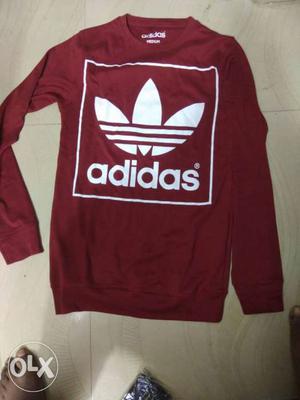 Red And gray Adidas Long-sleeve Crew Neck Shirt