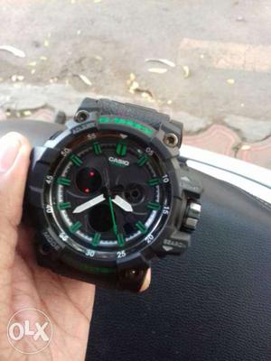 Round Black And Green Casio G-shock Digital Watch