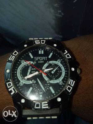 Round Black Sport  Chronograph Watch With Black Silicone