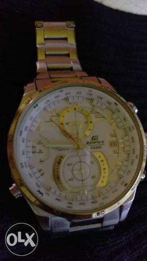 Round White And Gold Casio Edifice Chronograph Watch With