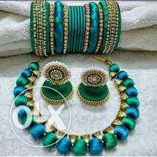 Set of earrings, bangles with necklace