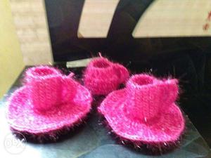 Three Pink Knit Mugs