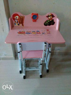 Toddler's Pink Wooden Framed Desk With Chair