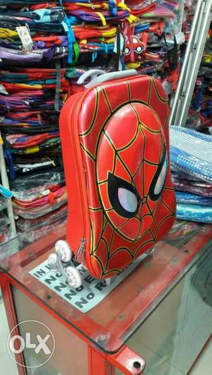 Toddler's Red Leather Spider-man Print Luggage