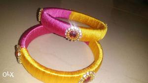 Two Pink-and-yellow Silk Bangles