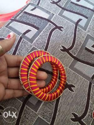 Two Red-and-yellow Silk Thread Bangles