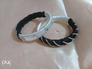 Two White-and-black Silk Thread Bangles