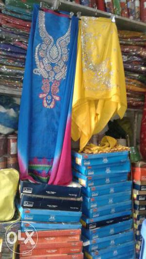 Two Yellow And Blue Laced Dupattas