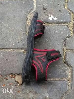 Unpaired Red And Black Velcro Hiking Sandal