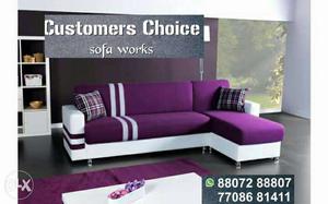 White And Purple Fabric Sectional Couch