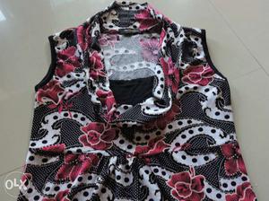 White, Red, And Black Flower Sleeveless Top
