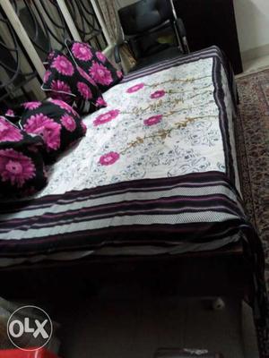 White-pink-and-green Floral Bedspread