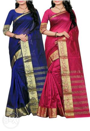 Women's Blue And Pink Sari