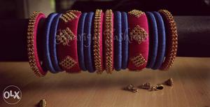 Women's Blue-and-red Thread Bangles